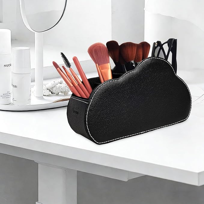 Remote Control Holder - 5 Spacious Compartments TV remote holder Caddy Leather Control Storage Tabletop Desk Organizer for Remote Controller,Office Stationery,Makeup Brush