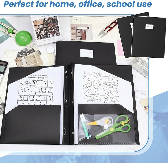 Kosiz 24 Pcs 2 Pocket Folders with Prongs, Paper Folders with 2 Pockets and 3 Prongs Fit Letter Size Paper, Back to School File Document Organizer for School Office Home Supplies (Black)