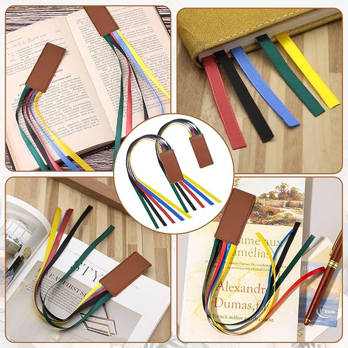 9 Pcs Bible Bookmark, Colorful Ribbon Bookmark, Artificial Leather Bible Ribbons Bookmarks, Page Markers with 5 Ribbons Colors for Books Novel Bible, Reading Lovers Students Teachers, Christmas Gift