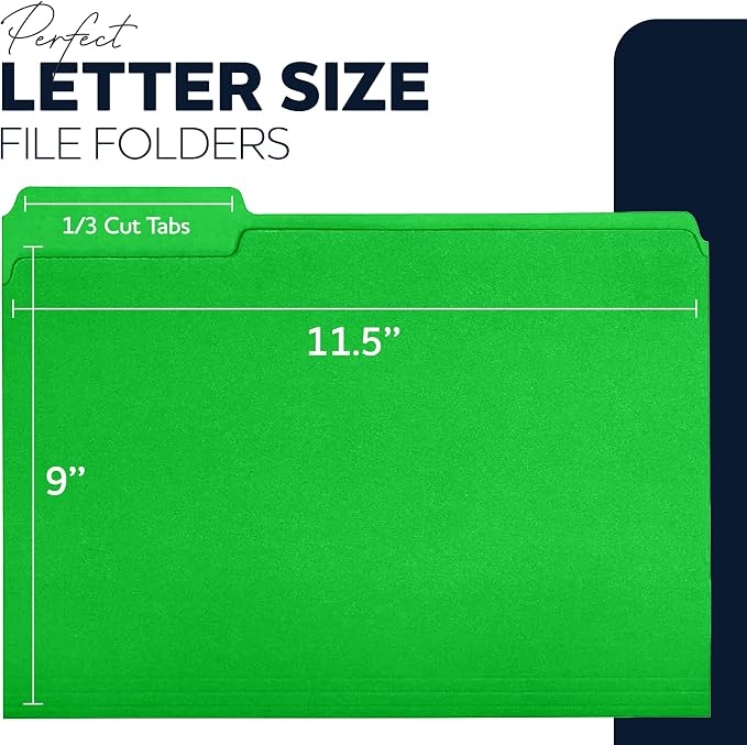 Colored File Folders 15-Pack – 5 Assorted Colors – Letter Size, 1/3-Cut Tabs – Paper Folders - Bright Set: Red, Green, Yellow, Pink, Blue (Bright Set)