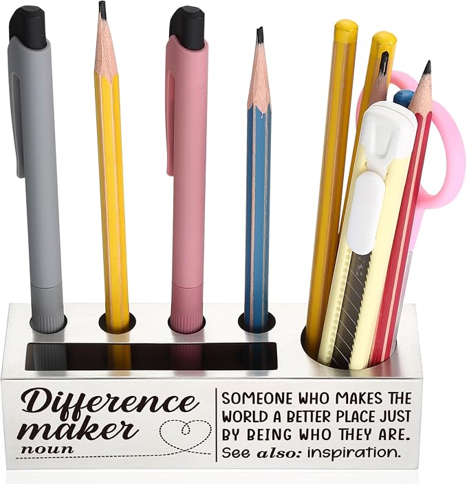 YODOCAMP Difference Maker Stainless Steel Pencil Holder for Teacher Desk, Thank You Appreciation Gift for Teacher, Uplifting Desk Organizer for Colleague, Desktop Decor for Office, Graduation TZC174
