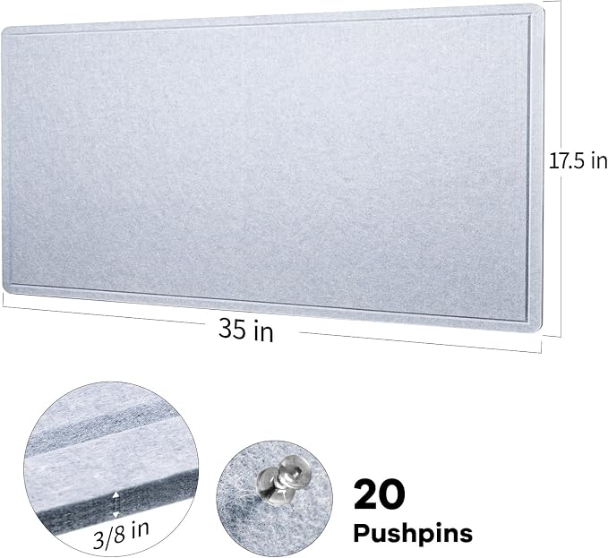 Lightomorrow Bulletin Board, 35 x 17 1/2 inches Felt Board - Decorative Pin Board, Cork Board Alternative for Wall, Foldable Self-Adhesive Vision Board Prayer Board with 20 Pushpins-Blue Haze