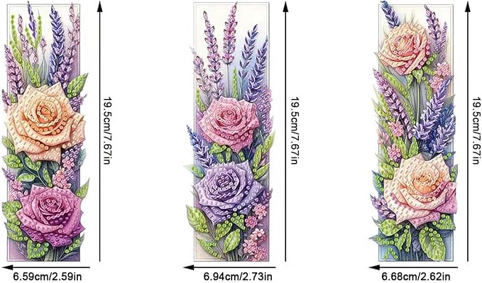 3pcs Flower Diamond Art Bookmarks, Rose Diamond Painting Bookmark Kits for Adult,DIY Gem Art Small Crafts with Rhinestone Tassel,Paint by Diamonds for Graduation Birthday Reader Gifts (flower-021)