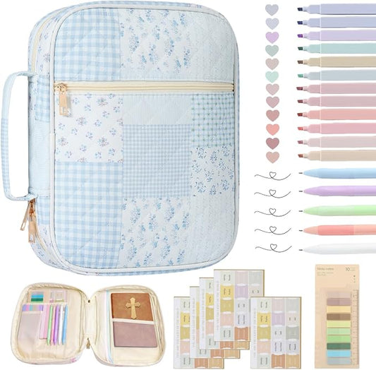 Bible Cover Case for Women Large Bible Cover Bag with Durable Handle Quilted Carrying Bible Study Supplies Accessories