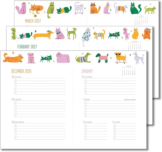High Note 2027 Planner, 17-Month Weekly & Monthly Flexible Cover Calendar Book with Goal & Project Planning Pages, August 2026 – December 2027, 5.75" x 7.5", Furry Friends
