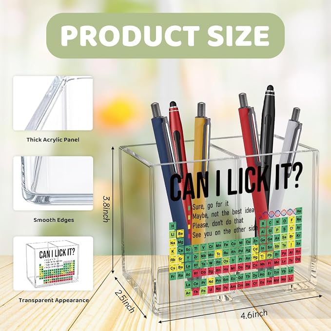Funny Chemistry Acrylic Cosmetic Pencil Pen Holder Funny Table of Elements Pen Holder Cup Teacher Gifts for Men Women Chemistry Teacher Decor for Office Desk Accessories