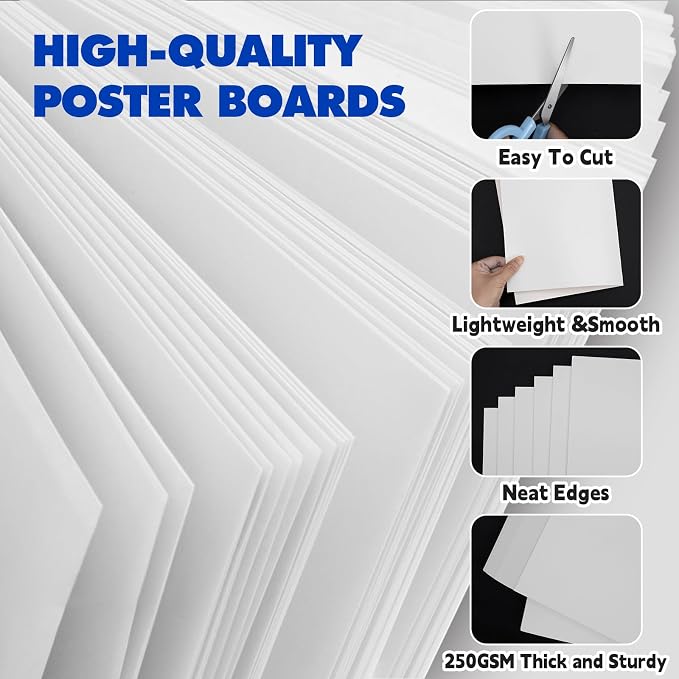 TUXIYA 100 Pack White Poster Board,13.5" x 17.5" White Poster Paper Bulk,250GSM/92LB Heavy-Weight Blank Poster Board for Arts,Craft,Projects Presentations,Drawing Scrapbooking