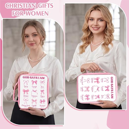 Capoda Bible Cover Case for Women, Bible Tote Bibles Study Supplies with Notebook Highlighters Ballpoint Pen Sticky Notes Scripture Card for Mother's Day Christian Gifts Women Mom Girls(God,Pink)
