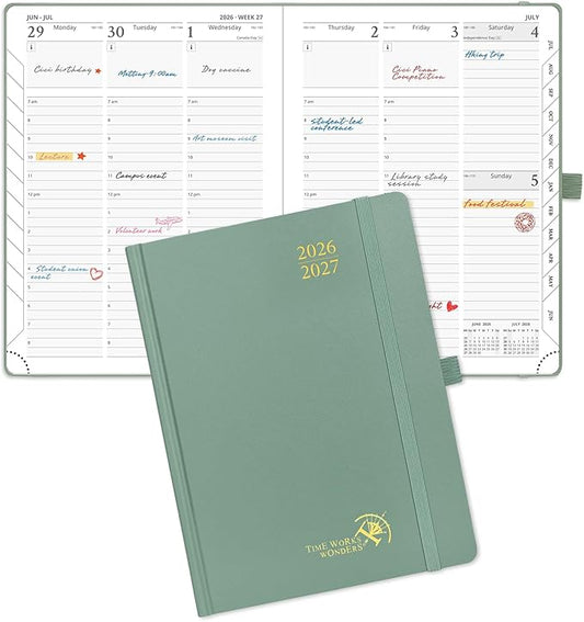 POPRUN 2026-2027 Academic Planner, 6.5" x 8.75", Weekly and Monthly Calendar, July 2026 to June 2027, Hardcover Appointment Book with Verital Layout, Hourly Time Slots, Monthly Tabs - Midnight Green