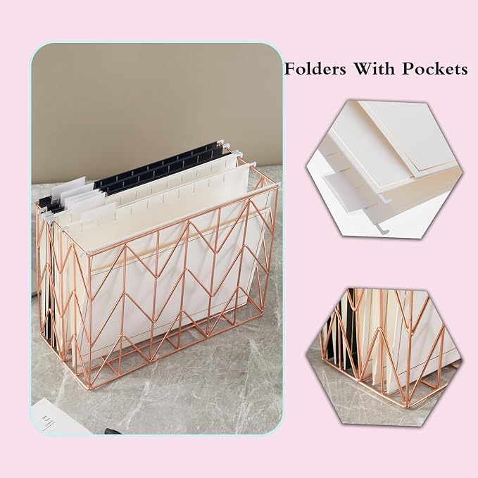 6 Pack Morandi Color Hanging File Folders with Pocket Letter Size Decorative File Folder Cute Pretty Hanging Folder for Office Home School with 1/5-Cut Adjustable Tabs, Outer Storage Pockets…
