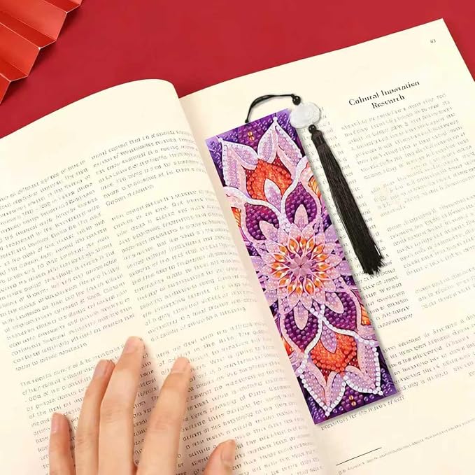 Mandala Diamond Art Bookmarks for Adults, 4 PCS Mandala Diamond Painting Bookmarks with Pendant, 5d Gem Art, Acrylic Easy DIY Crafts for Books Decor Gift