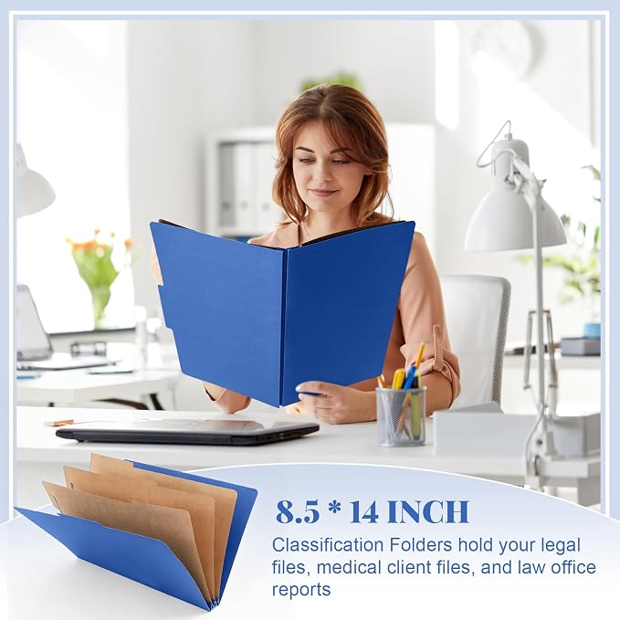 AmazingSpark 18 Pcs 3 Dividers Legal Size Classification Folders Bulk Pressboard File Folder with Expansion 2 Prongs Fastener Heavy Duty Office File Organizer for School Hospitals Home (Dark Blue)