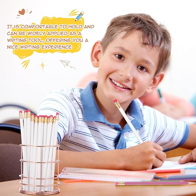 24 Pcs Round Pencils with Eraser 2 HB Cute Pencils Bulk for School Graphite Wood Color Unsharpened Pencil for Drawing Sketching Wedding School Teacher Supplies Student Reward(White)