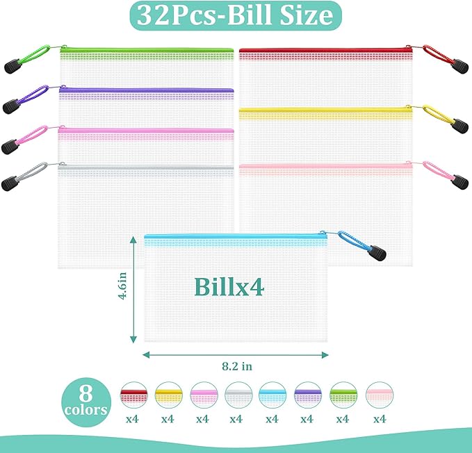 32pcs Mesh Zipper Pouch Bags Small, 8.2x4.6 Inches Zipper Pencil Bags, 8 Colors Pencil Pouch Bulk, Reusable Pencil Bags for Office Supplies and Travel Storage