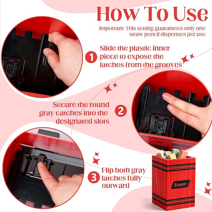 Gueevin 2pcs Pencil Dispenser for Classroom, Fun Desk Organizer with Eraser Holder, Interactive Pencil Storage for Teachers, Students & Homeschool Desk Organizer, Back to School Supplies(Red)