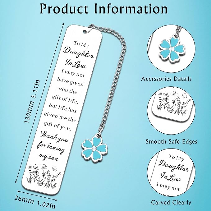 Future Daughter in Law Gifts from Mother in Law Daughter in Law Mothers Day Birthday Gifts for Daughter-in-Law Anniversary Wedding Gift for Bride from Mother-in-Law Bookmark for Book Lover Christmas