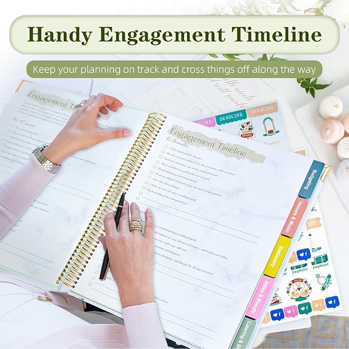 Wedding Planner Book and Organizer – 176 Pages Bridal Planning Notebook with Stickers, Checklists, Calendars & Pockets – Engagement Gift for Bride to Be & Newly Engaged Couples