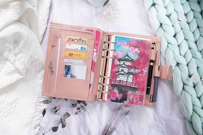 Moterm Personal Luxe Rings Planner - Genuine Leather Binder Organizer (30mm Ring, Pebbled-Dusty Rose)