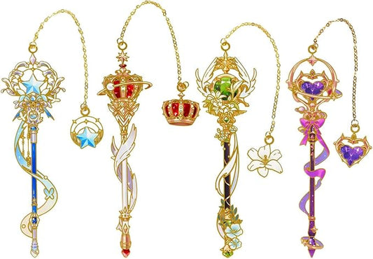 4 PCS Fantasy Wand Bookmarks, Magic Metal Book Marks for Reading Women, Girls, Birthday Christmas Gifts
