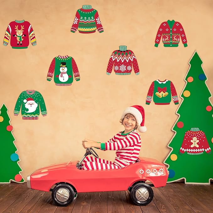 40 Pieces Ugly Sweater Cutouts Christmas Decoration Ugly Sweater Cardboard Cutouts with Glue Point Dots for Bulletin Board Party Holiday Party Decoration, 5.9 x 5.9 Inch