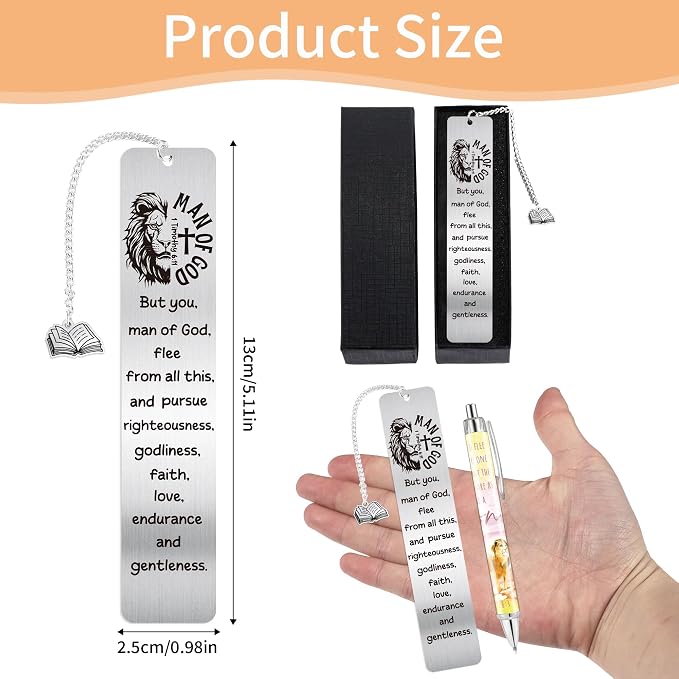 Christian Man of God Bible Bookmark with NFC, Metal Inspirational Faith Book Mark and Pen Set, Religious Book Marker for Reading Men, Catholic Gifts for Pastor Father Teacher School Office Supplies