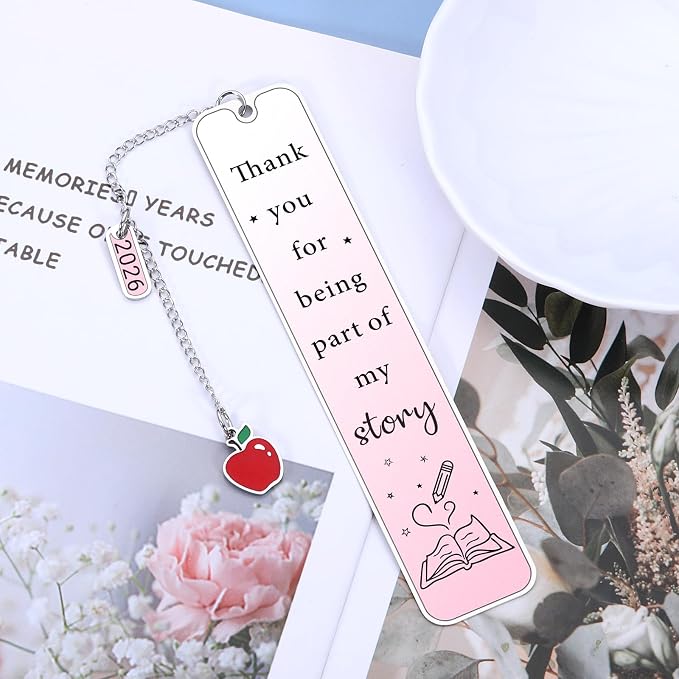 Teacher Appreciation Gifts, Teacher Must Haves - Teacher Pink Bookmark, Best End of Year Teachers Gifts from Students, Retirement Presents for Women Teachers Thank You for Being Part of My Story