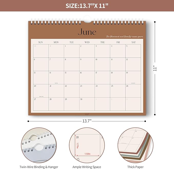 Aesthetic 2026-2027 Wall Calendar - 18 Monthly Calendar from January 2026 to June 2027, 13.7" x 11", Modern Horizontal Wall Hanging Calendar for Organizing & Planning