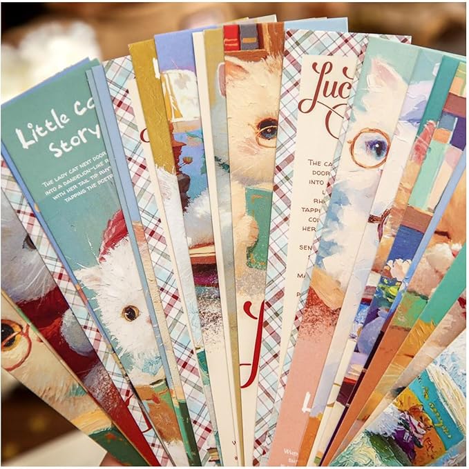 Cute Funny Animal Theme Colorful Bookmarks, 30 PCS (Cat Story)
