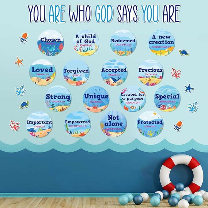 Christian Bulletin Board Decorations Inspirational Jesus Bulletin Board Sets Summer God Says You Are Religious Classroom Wall Decor VBS Motivational Cutouts for Sunday School Home Church Supplies