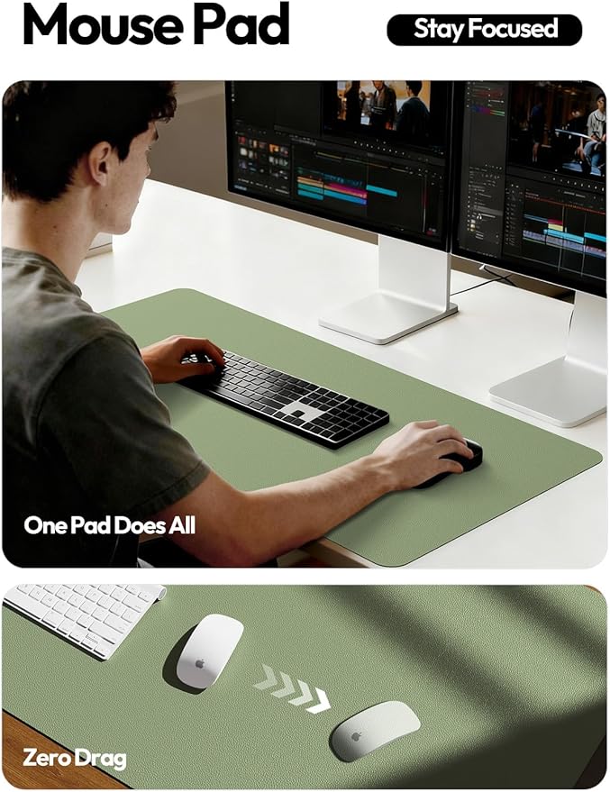 YSAGi Leather Desk Pad Protector, Office Desk Mat, Large Mouse Pad, Non-Slip PU Leather Desk Blotter, Laptop Desk Pad, Waterproof Desk Writing Pad for Office and Home (Bamboo Green,55" x 17.2")