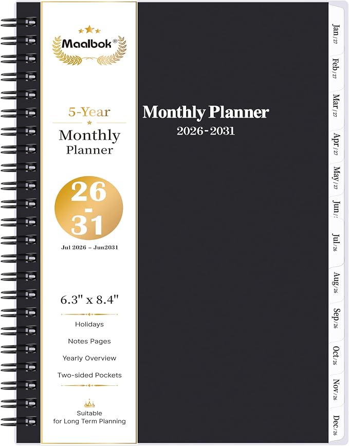 2026-2031 Monthly Planner/Calendar - 5 Year Monthly Planner 2026-2031 with Tabs, Jul 2026 - Jun 2031, 6.4" x 8.5", 60 Monthly Planner, Two-Side Pocket, 9 Notes Pages, Suitable for Long-Term Planning