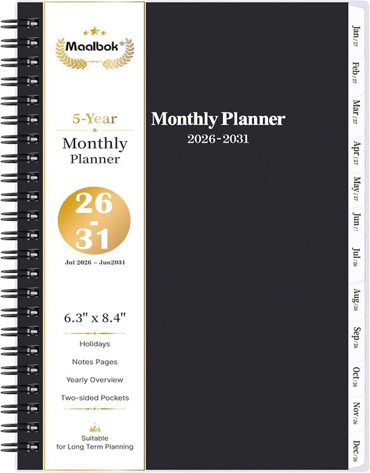 2026-2031 Monthly Planner/Calendar - 5 Year Monthly Planner 2026-2031 with Tabs, Jul 2026 - Jun 2031, 6.4" x 8.5", 60 Monthly Planner, Two-Side Pocket, 9 Notes Pages, Suitable for Long-Term Planning