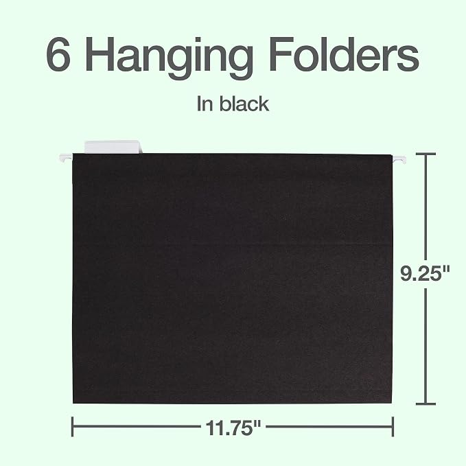 Oxford Hanging File Folders, 6 Pack, Letter Size (8.5" x 11"), Black, 1/5 Cut for 5 Tab Positions, Includes Tabs and Inserts, Hanging Files for Office and Document Organization