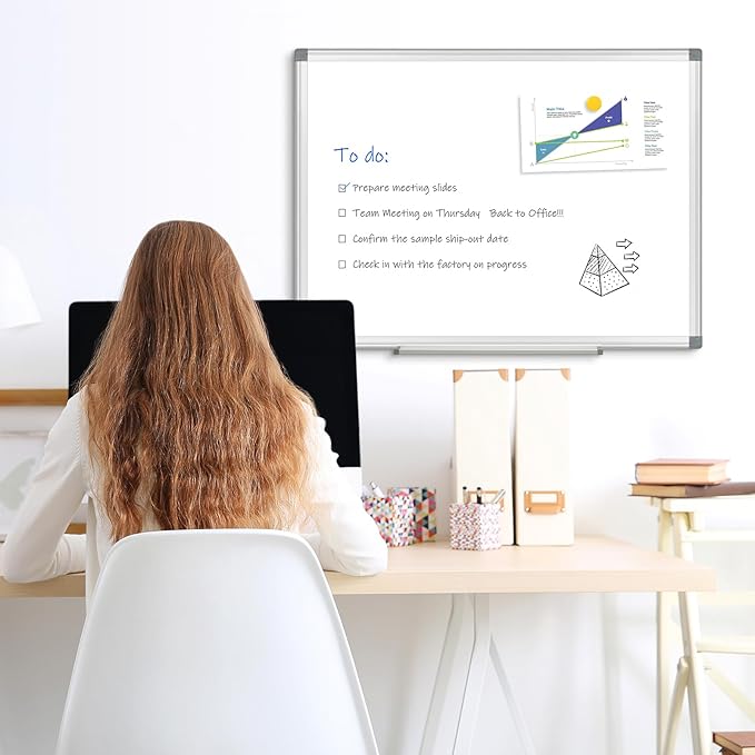 Double-Sided Magnetic White Board, 24"x 18" Dry Erase Board for Wall Mounted & Hanging with Aluminum Frame, Whiteboard for School, Office and Home