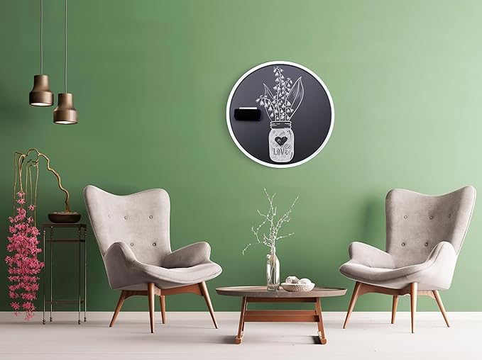 Better Office Products Round Magnetic Chalkboard with Wooden Frame for Office and Home, 18x18 inches with Mounting Hardware, 4-Piece Chalk Set, and Eraser Included (Whitewash)