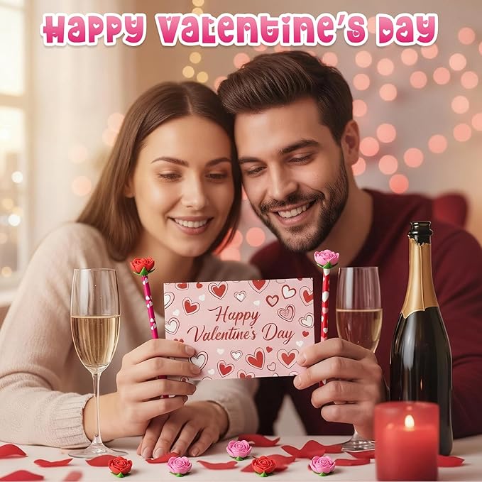 Gersoniel 36 Pcs Valentines Pencils 18 Valentines Day Pencil 18 Giant Rose Eraser Stationary Set for Valentine kid Classroom Reward Students gift Party Favors Goodie Stuffer School Teacher (Valentine)