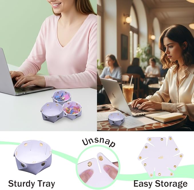 URSUN 3 Pack Cute PU Leather Paper Clip Holder for Desk, Aesthetic Valet Tray for Binder Clips, Hair Accessories, Decorative Small Desk Organizer for Home Office School (White)