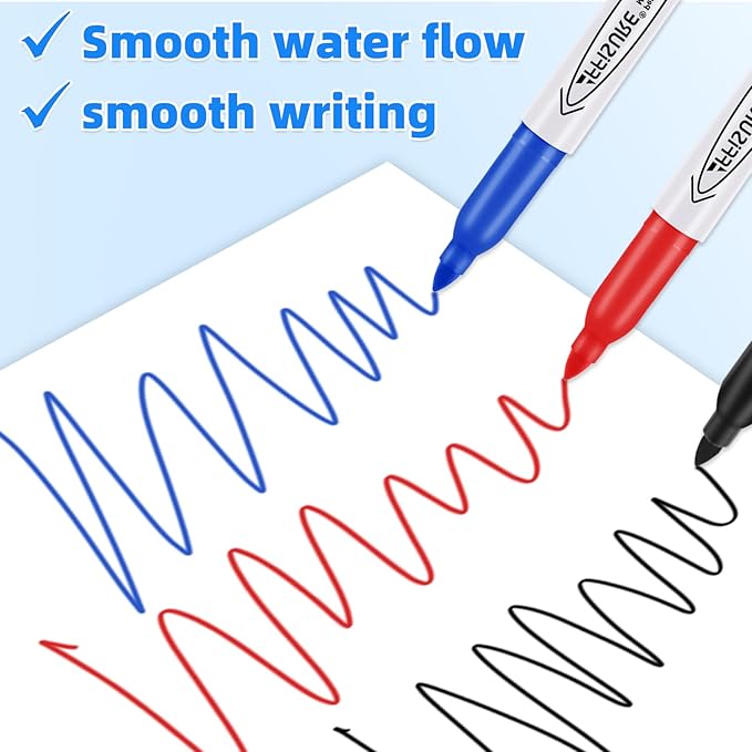 Permanent Markers, Black, Blue, Red, 15 Pack, Fine Point，Assorted Colors Set, Works on Wood, Plastic, Metal, and More, for Adults, Artist, Teacher, Kids