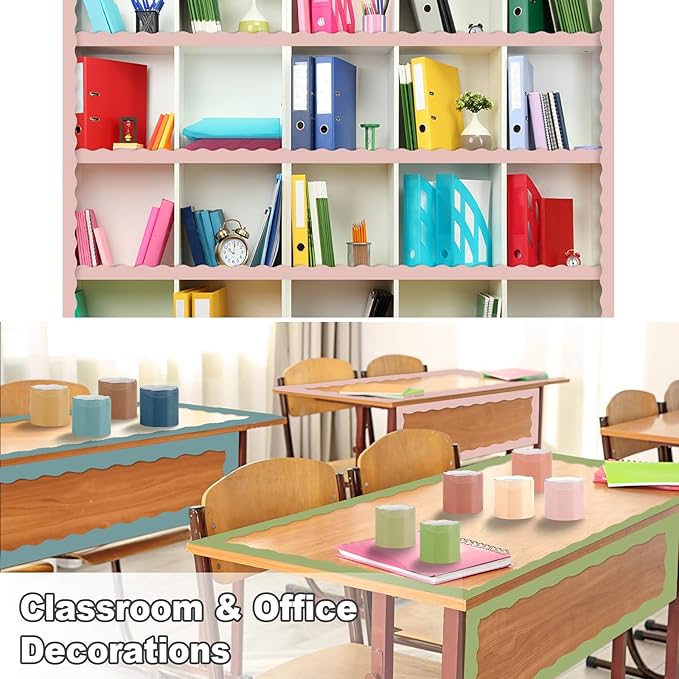 Wiooffen 10 Rolls 262ft Colorful Borders for Bulletin Board Scalloped Trim Bulletin Board Decorations Classroom Borders for Bulletin Board Back to School Supplies Office Wall Chalkboard Decor(Classic)