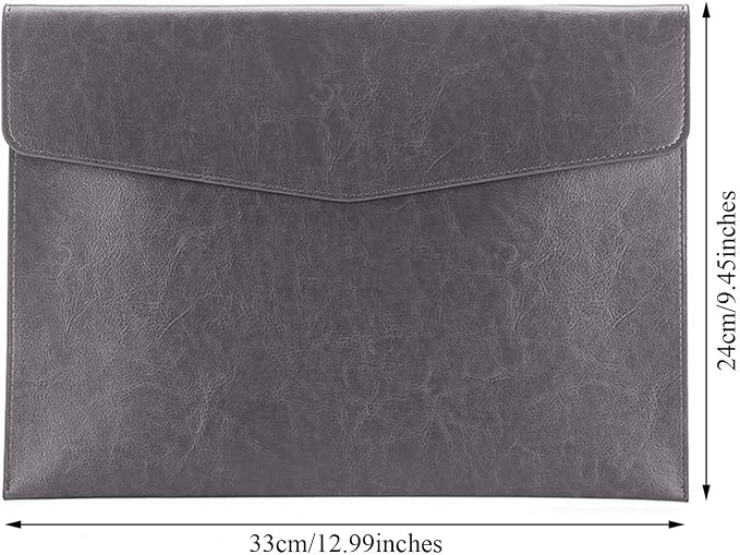 PU Leather A4 File Folder Document Holder Envelope Folder Case with Snap Closure for Receipt Contract Gray