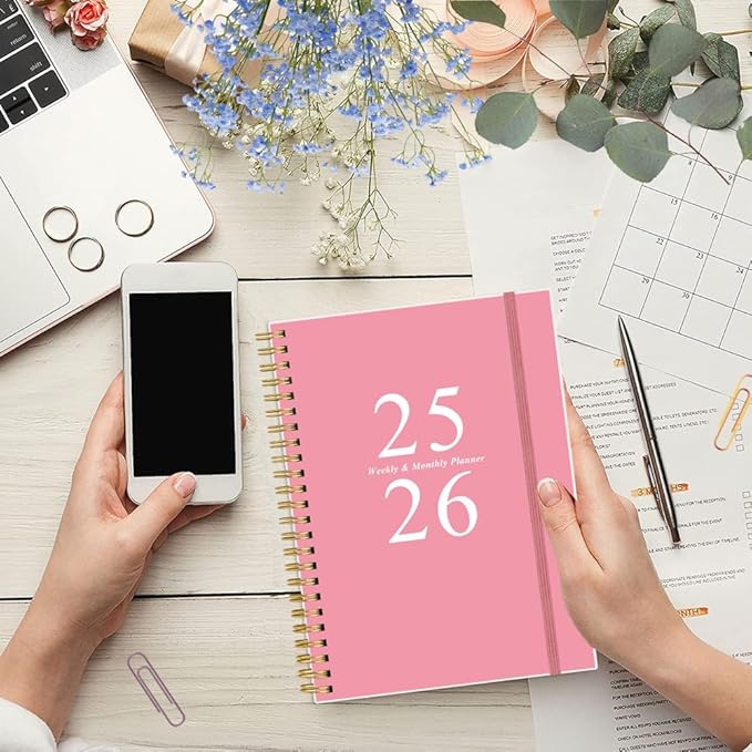 2026 Planner - A5 Weekly & Monthly Planners Spiral Bound, January 2026 - December 2026, 2026 Planner with Flexible Cover, Tabs, Inner Pocket, 6.4" x 8.5", Pink
