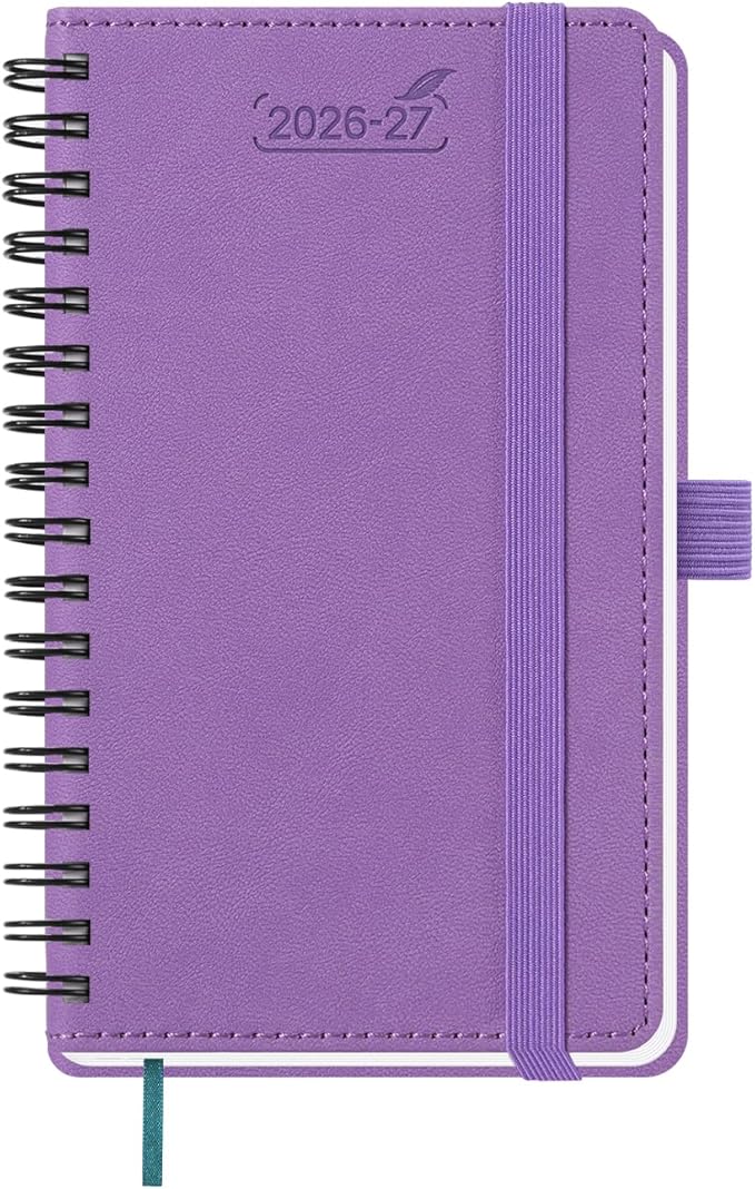BEZEND Pocket Planner 2026-2027 Weekly and Monthly (3.5" x 6") 18 Months Small Academic Calendar (Jul 26-Dec 27) for Students, Work & Home, Storage Pocket, Spiral PU Leather Softcover -Lavender