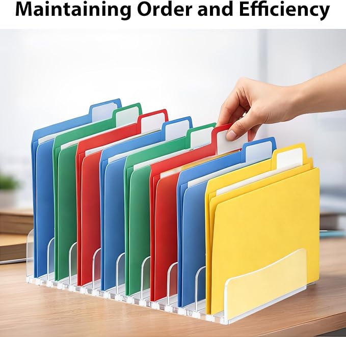 2 Pcs Acrylic Adjustable File Organizer,9 Slots Desktop File Sorter Organizer,Paper Organizer for Desk,Workspace Organizers for Office,Home,School