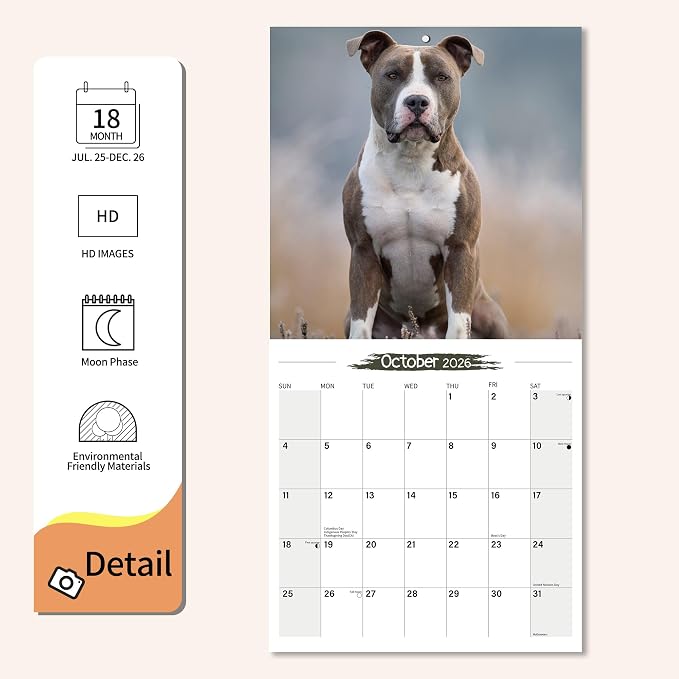 2025-2026 Wall Calendar American Staffordshire Terrier Planner Calendar, Hangable Monthly Wall Calendar with Large Blocks for Organizing & Planning, Academic Schedule, Home, Office & family, Thick & Sturdy Paper (12"x24" Open)