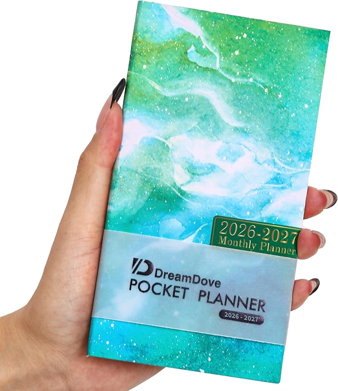 Planner 2026-2027 Pocket Monthly Planner 2 Year Small Size Mini planner Academic With Daily Quotes Hardcover Agenda Book Perfect Organizer for Purse,Planning, Organizing, and Office Use -1pcs Starry Sky Green
