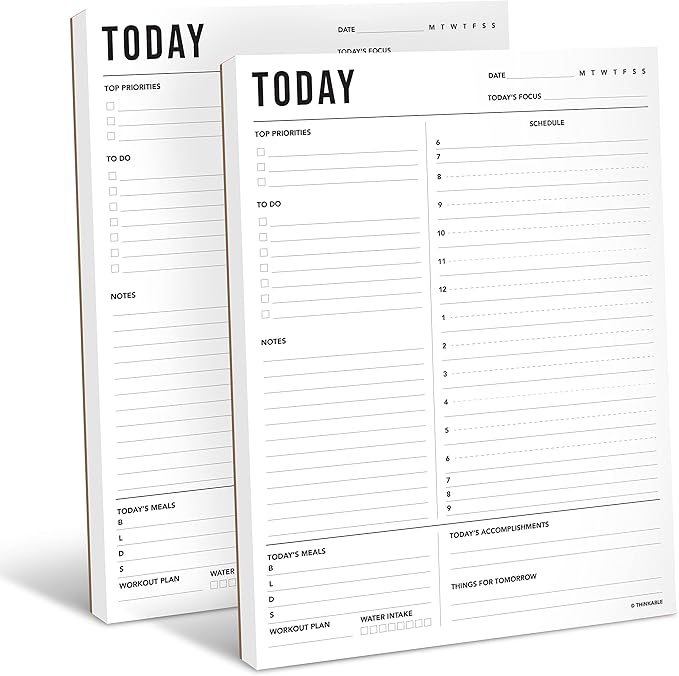 Daily Planner Notepad 2pk, 50 Sheets Tear Off, 8.5" x 11" To Do List Notebook with Hourly Schedule Task Planner