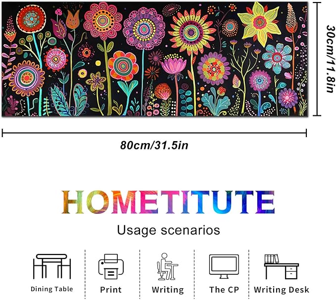 HOMETITUTE Large Mouse Pad 31.5 x 11.8 Inch Colorful Floral Desk Mat Oversized Extended Mousepad Waterproof Non Slip Rubber Base Desk Pad Keyboard Mat Computer Accessories for Office Home