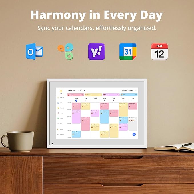 Digital Calendar 10.1 Inch, 1080P Full HD WIFI Interactive Touchscreen Electronic Calendar & 2026 Smart Family Planner, Chore Chart for Multiple Kids, Rewards & Picture Frame, Desk Mount