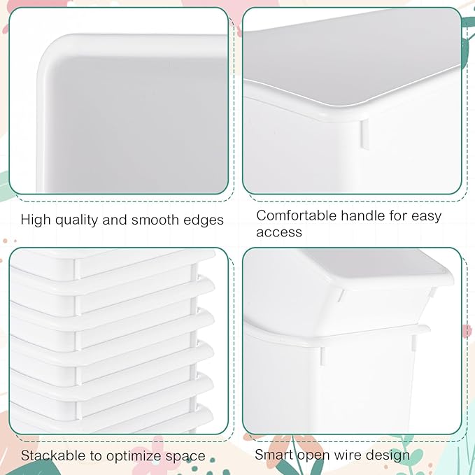 Geetery 24 Pcs Book Bin for Classroom with Labels Stackable Plastic Organizing Bins 11.5 x 5.4 x 7.5 in Book Holders Storage Bins Box Baskets for Classroom Library Home (White)