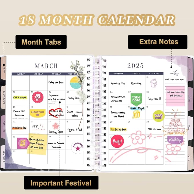 Planner 2026-2027, 18 Months Large Academic Daily Weekly Monthly Planner Organizer, July. 2026 - Dec. 2027, 8.5x9.8" Agenda with Page Tabs, Separator Page, Pocket Folder, Bookmark, Stickers & Sticky Note Set